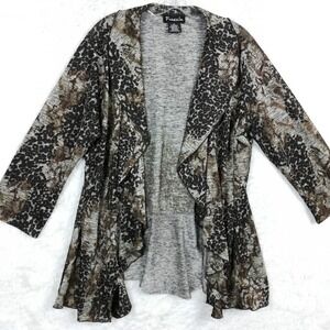 Frazzle Womens Cardigan Sweater Leopard Print Open Front Brown Gray‎ Flowy XXL
